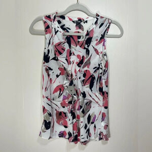 Nic+Zoe Silk Blend Floral Sheer Ruffle Sleeveless Blouse Top Women’s Size Small